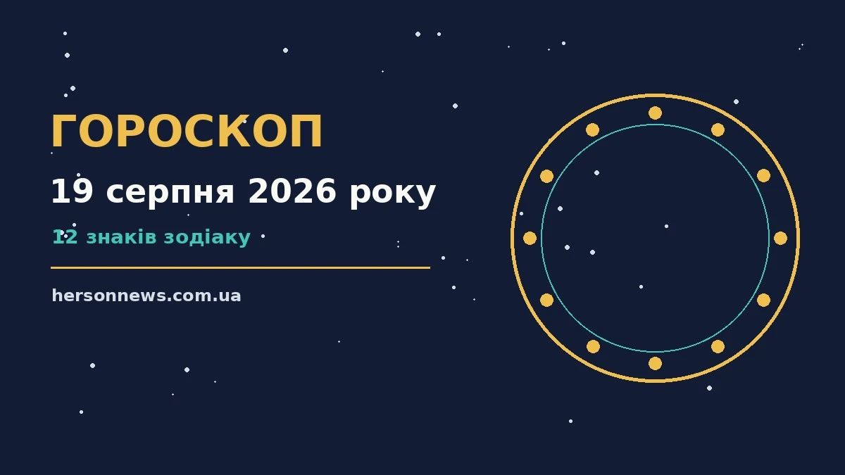 Зодіакальні символи на тлі ранкового неба, гороскоп на 19 серпня 2026 року